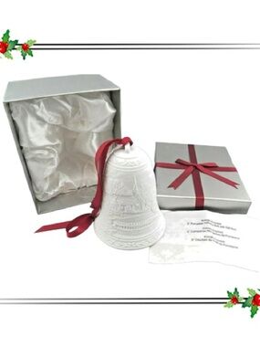 NEW Kringle Express Illuminated Porcelain Holiday Bell White & Red 5”